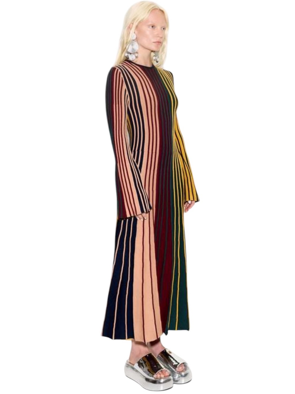 Simon Miller Celia Striped Long Sleeve Ribbed Midi Dress - Picture 3 of 11